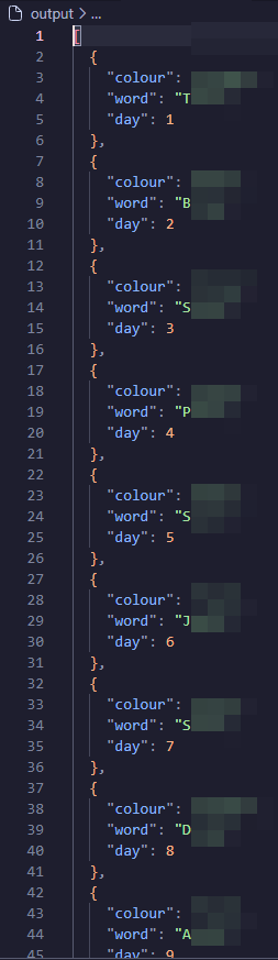 Successfully decrypted JSON words data